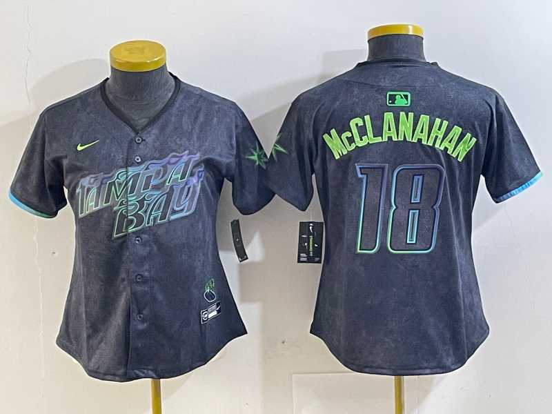 Women%27s Tampa Bay Rays #18 Shane McClanahan Charcoal 2024 City Connect Limited Stitched Jersey